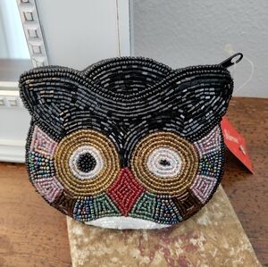 STAROSE NWT beaded winking owl coin purse